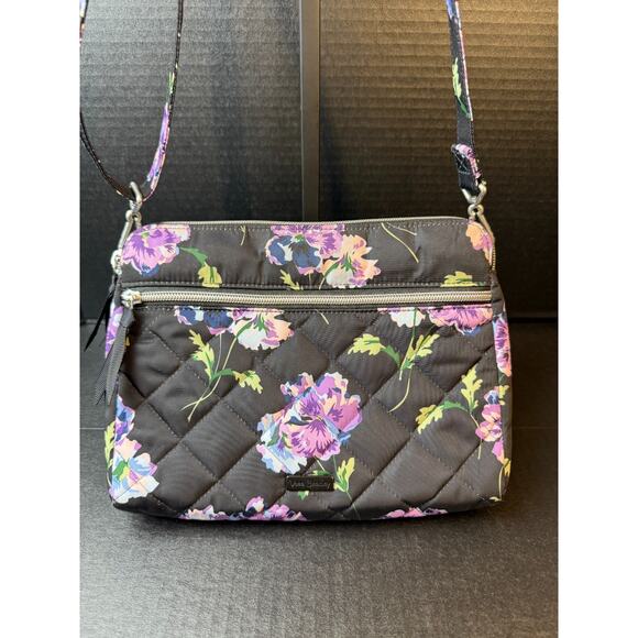 Vera Bradley Floating Plum Pansies Triple Compartment Crossbody Purse Bag - Picture 2 of 14